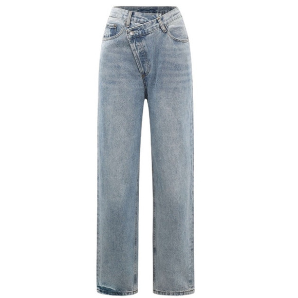 Micas Women’s XSmall Light Blue Asymmetric Waist Straight Leg Denim Jeans - Picture 1 of 6